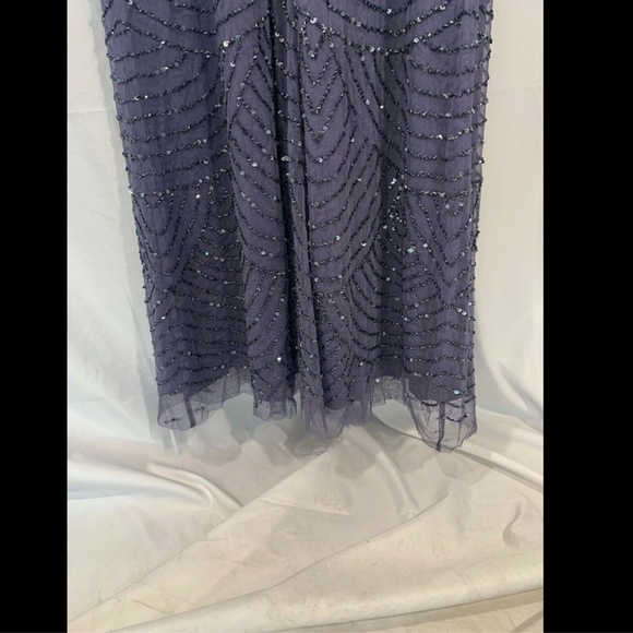EUC! Adrianna Papell Art Deco Beaded Blouson Gown in Dark Heather [SZ: 2 ]‎ - Picture 8 of 14